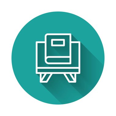 Beyaz çizgi Kuran 'ın kutsal kitabı uzun gölgeli arka plan izole edilmiş. Müslüman bayramı, Kurban Bayramı, Kurban Bayramı, Ramazan Kareem. Yeşil daire düğmesi. Vektör