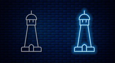 Parlayan neon hatlı cami kulesi ya da tuğla duvar arka planında izole edilmiş minare ikonu. Vektör