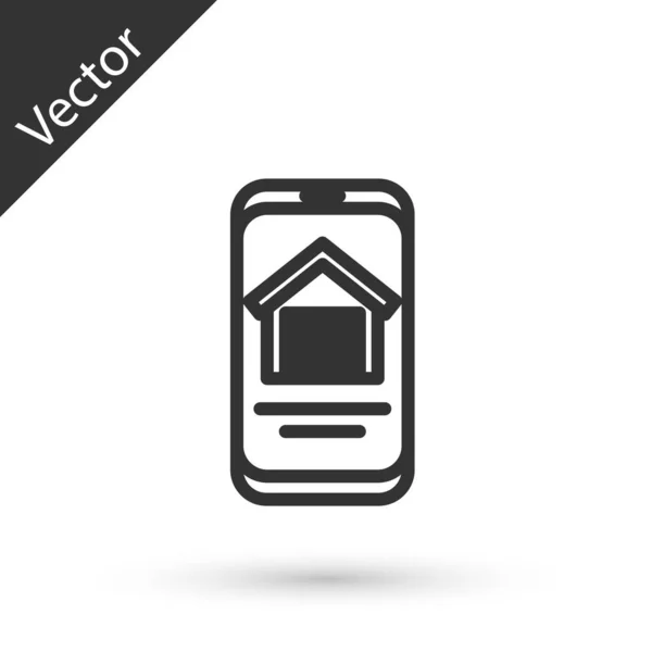 Grey Line Casa Imobiliária Line Ícone Smartphone Isolado Fundo Branco — Vetor de Stock