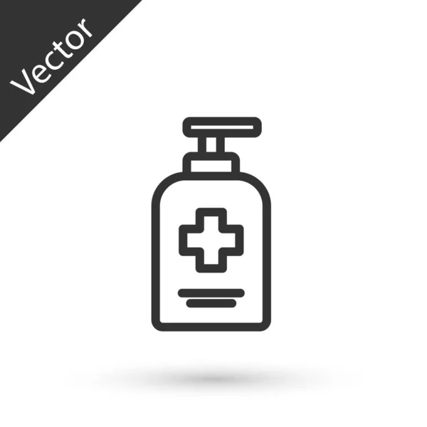 Línea Gris Botella Jabón Líquido Antibacteriano Con Icono Del Dispensador — Vector de stock