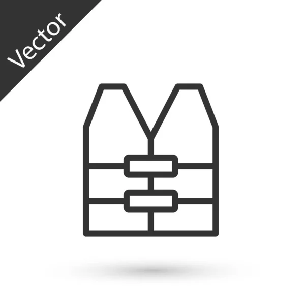 Línea Gris Icono Chaqueta Salvavidas Aislado Sobre Fondo Blanco Icono — Vector de stock