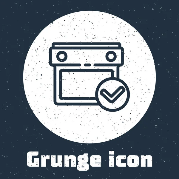 Grunge Line Calendar Check Mark Icon Isolated Grey Background Monochrome — Stock Vector
