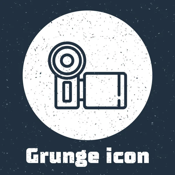 Línea Grunge Icono Cámara Cine Aislado Sobre Fondo Gris Videocámara — Vector de stock