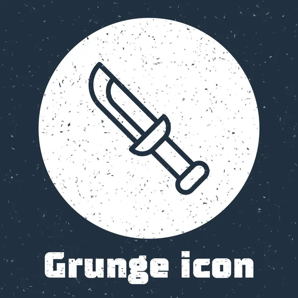 Grunge Line Military Knife Icon Isolated Grey Background Monochrome Vintage — Stock Vector