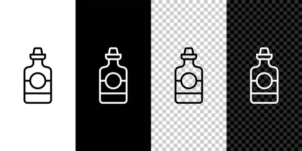 Встановіть Лінію Ікони Пляшки Tequila Ізольовану Чорно Білому Прозорому Фоні — стоковий вектор