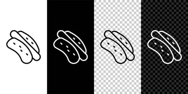 设置线热狗三明治图标孤立在黑白 透明的背景 香肠的图标 快餐标志 — 图库矢量图片