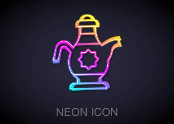 Świecąca Neon Linii Islamski Czajniczek Ikona Izolowane Czarnym Tle Wektor — Wektor stockowy
