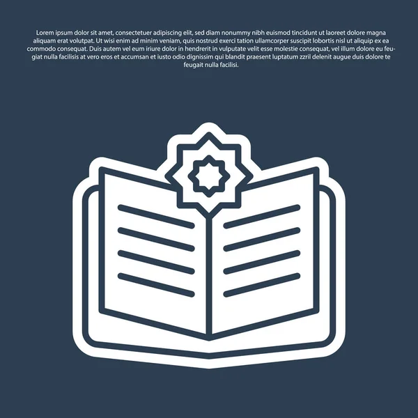 Linea Blu Libro Sacro Dell Icona Del Corano Isolato Sfondo — Vettoriale Stock
