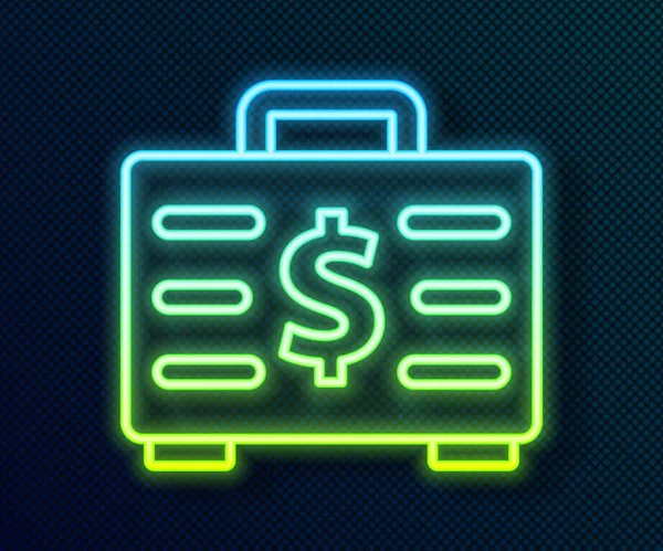 Brilhante Neon Line Briefcase Ícone Dinheiro Isolado Fundo Preto Sinal —  Vetores de Stock