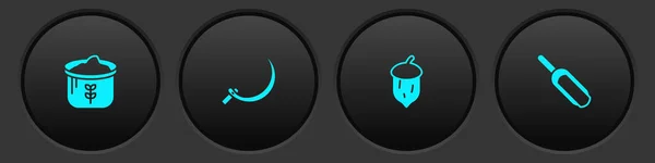 Набор Мешок Муки Серп Апельсин Дубовый Орех Семена Совок Значок — стоковый вектор