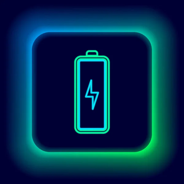 Parlayan Neon Çizgisi Batarya Simgesi Siyah Arkaplanda Izole Edildi Şimşek — Stok Vektör