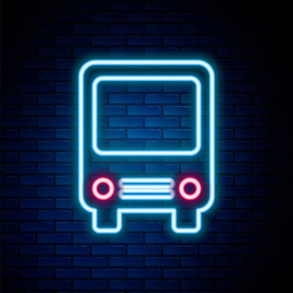 Gloeiende Neon Lijn Bus Pictogram Geïsoleerd Baksteen Muur Achtergrond Transportconcept — Stockvector