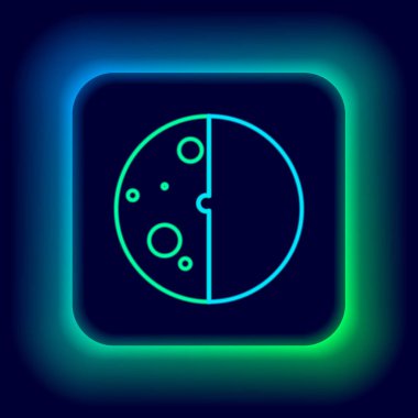 Parlayan neon hattı güneş tutulması simgesi siyah arkaplanda izole edildi. Tam sonar tutulması. Renkli taslak konsepti. Vektör