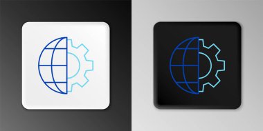 Dünya 'nın Küre Küresi ve dişli ya da dişli simgesi gri arka planda izole edilmiş. Parametreler ayarlanıyor. Global Seçenekler. Renkli taslak konsepti. Vektör