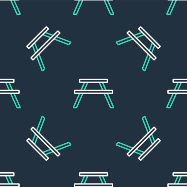 Tablo simgesinin her iki tarafında sıralı çizgi piknik masası siyah arkaplanda izole edilmiş pürüzsüz desen. Vektör