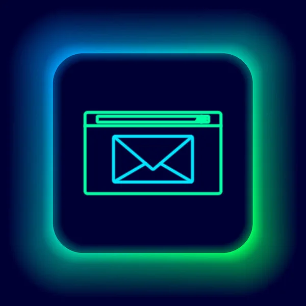 Ragyogó Neon Vonal Mail Mail Ikon Elszigetelt Fekete Alapon Boríték — Stock Vector