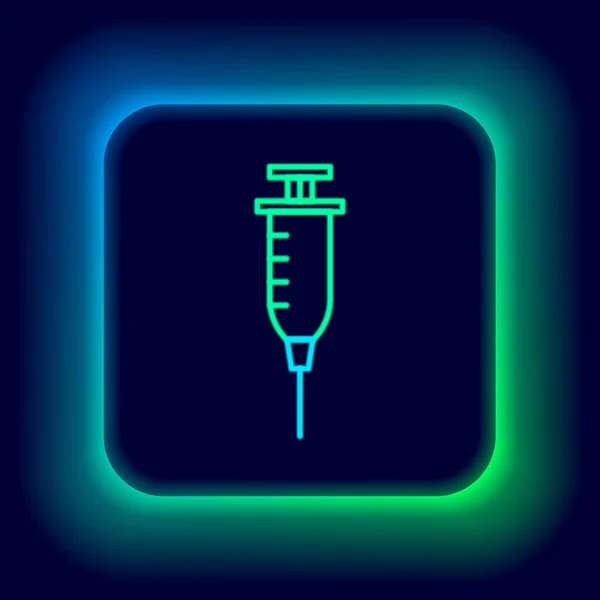 Świecąca Neonowa Ikona Strzykawki Odizolowana Czarnym Tle Strzykawka Szczepionki Szczepienia — Wektor stockowy