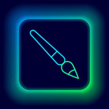 Parlayan neon çizgisi fırça simgesi siyah arkaplanda izole edildi. Renkli taslak konsepti. Vektör