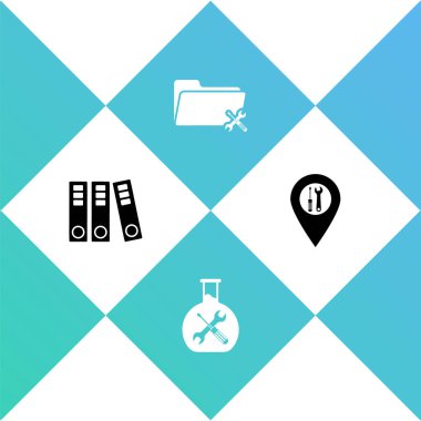 Ofis klasörlerini, Biyomühendislik servisini, Dizin ve Konum simgesini ayarla. Vektör.