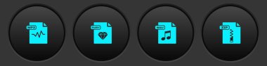 MP3 dosya belgesini, Ruby, WAV ve ZIP simgesini ayarla. Vektör.