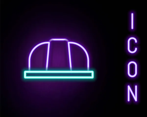 Leuchtende Neon Linie Arbeiter Schutzhelm Symbol Isoliert Auf Schwarzem Hintergrund — Stockvektor