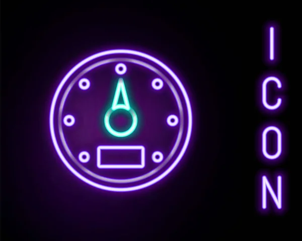 Gloeiende Neon Lijn Speedometer Pictogram Geïsoleerd Zwarte Achtergrond Kleurrijk Concept — Stockvector