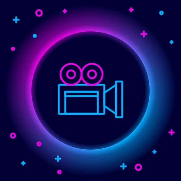 Leuchtendes Neonliniges Kinokamera Symbol Isoliert Auf Schwarzem Hintergrund Videokamera Filmschild — Stockvektor