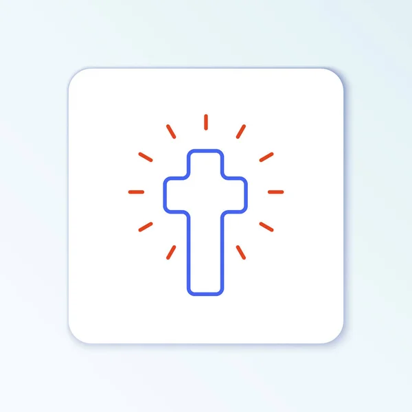 Icono Cruz Cristiana Línea Aislada Sobre Fondo Blanco Cruz Iglesia — Vector de stock