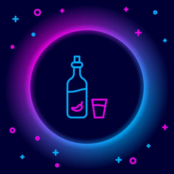 Linea Neon Luminosa Vodka Con Icona Pepe Vetro Isolata Sfondo — Vettoriale Stock