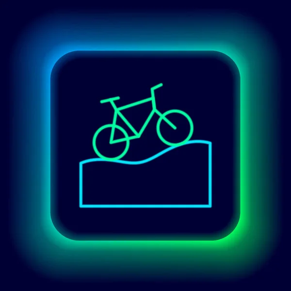 Leuchtendes Neonfarbenes Mountainbike Symbol Isoliert Auf Schwarzem Hintergrund Radrennen Extremsport — Stockvektor