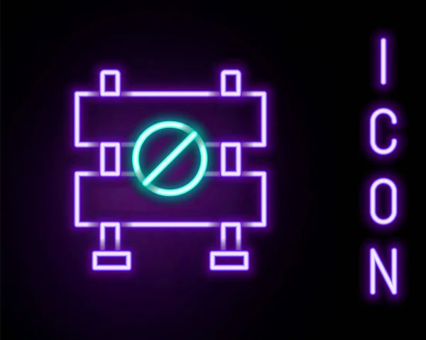 Glødende Neon Line Vej Barriere Ikon Isoleret Sort Baggrund Symbol – Stock-vektor