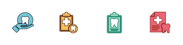 Set Zahn Zahnkarte Und Symbol Vektor — Stockvektor