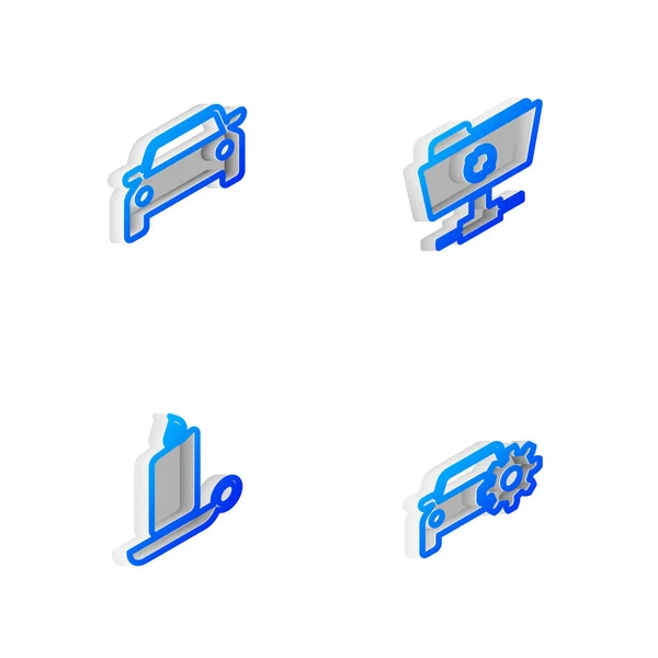 Установите Isometric Line Ftp Sync Refresh Car Горящая Свеча Подсвечнике — стоковый вектор