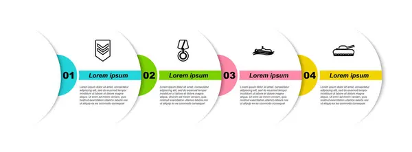 Установить Линию Шеврон Военная Медаль Подводная Лодка Танк Бизнес Инфографический — стоковый вектор