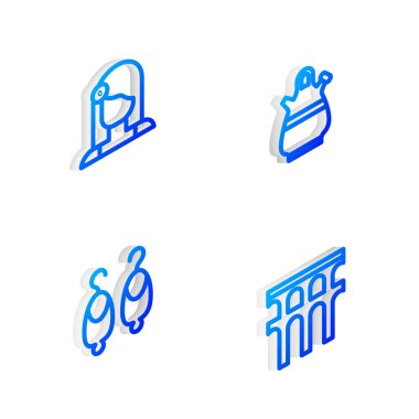 Isometric hattı Sangria sürahisi, İspanyol kadın, Segovia ikonu Su kemeri ve küpeler. Vektör