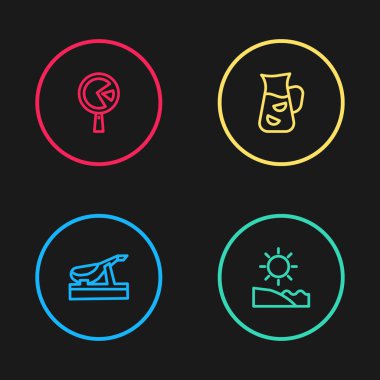 İspanyol jamonu, Plaj, Sangria ve Omlet 'i kızartma ikonunda ayarla. Vektör