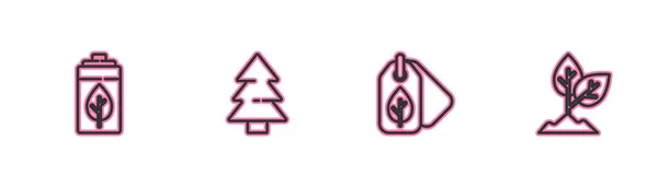 Définir Ligne Eco Feuille Nature Batterie Tag Avec Arbre Noël — Image vectorielle