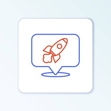 Roket çizgisi simgesi beyaz arkaplanda izole edildi. Uzay yolculuğu. Renkli taslak konsepti. Vektör