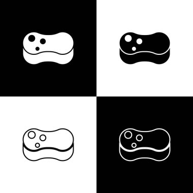 Sünger simgesini siyah beyaz arkaplanda izole et. Bulaşık yıkamak için bir tutam Bast. Temizlik hizmeti konsepti. Vektör İllüstrasyonu.