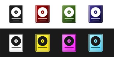 CD disk ödülünü siyah ve beyaz arkaplanda izole edilmiş çerçeve simgesine ayarla. Modern tören. En çok satan. Müzik kupası. Vektör.