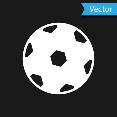 Siyah arka planda izole edilmiş beyaz futbol ikonu. Futbol topu. Spor malzemeleri. Vektör.