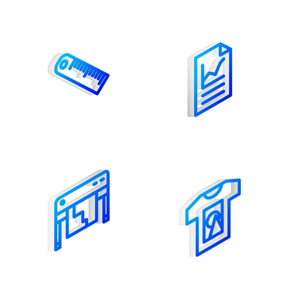 Definir Linha Isométrica Documento Com Gráfico Gráfico Régua Plotter Ícone —  Vetores de Stock