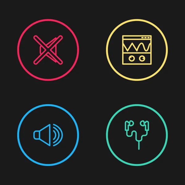 Set Lijn Speaker Volume Air Hoofdtelefoon Oscilloscoop Mute Pictogram Vector — Stockvector