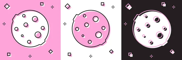 Conjunto Icono Luna Aislado Rosa Blanco Fondo Negro Ilustración Vectorial — Vector de stock