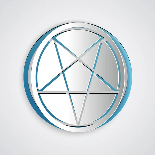 Papier Gesneden Pentagram Een Cirkel Pictogram Geïsoleerd Grijze Achtergrond Magisch — Stockvector
