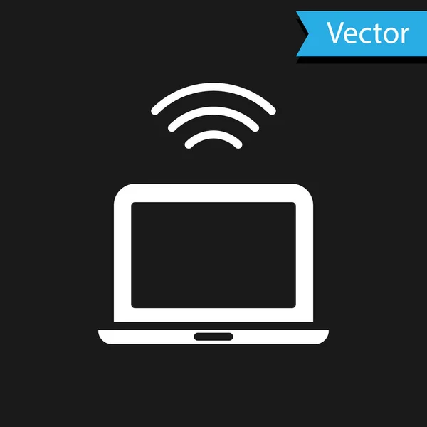 Icono Portátil Inalámbrico Blanco Aislado Sobre Fondo Negro Concepto Internet — Vector de stock