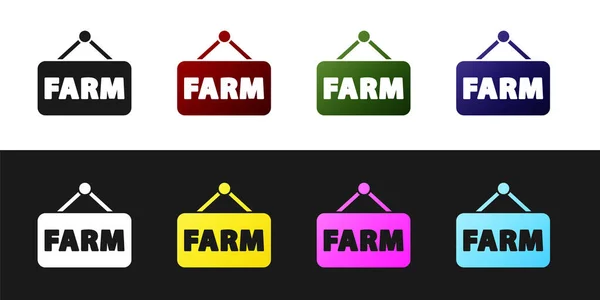 Definir Signboard Com Texto Ícone Farm Isolado Fundo Preto Branco —  Vetores de Stock