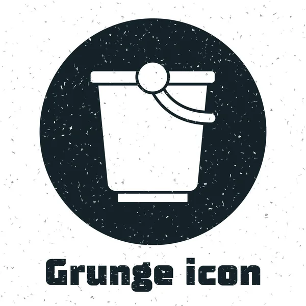 Grunge Bucket Icono Aislado Sobre Fondo Blanco Dibujo Vintage Monocromo — Vector de stock