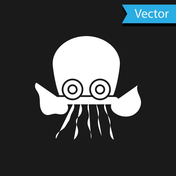 Icono Pulpo Blanco Aislado Sobre Fondo Negro Vector — Vector de stock