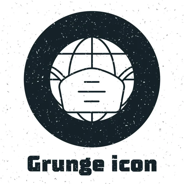 Grunge Earth Globe Met Medisch Masker Icoon Geïsoleerd Witte Achtergrond — Stockvector